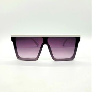 New White Large-Frame Gradient Grey Square Sunglasses Women